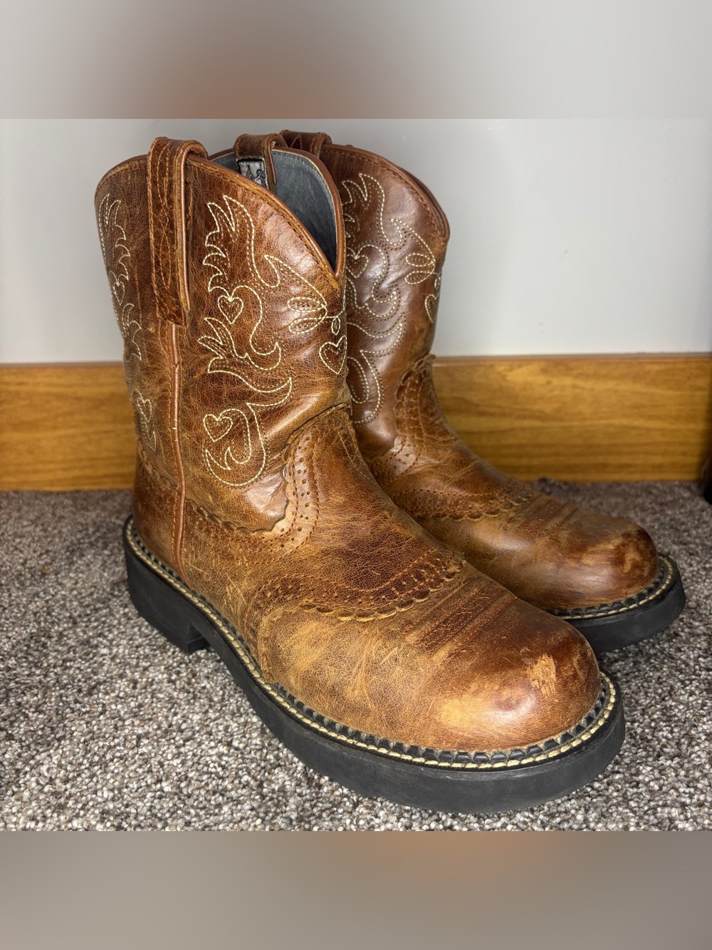 Ariat Russet Rebel Fatbaby Saddle Boots Womens 8.5B Brown Leather Western 14930